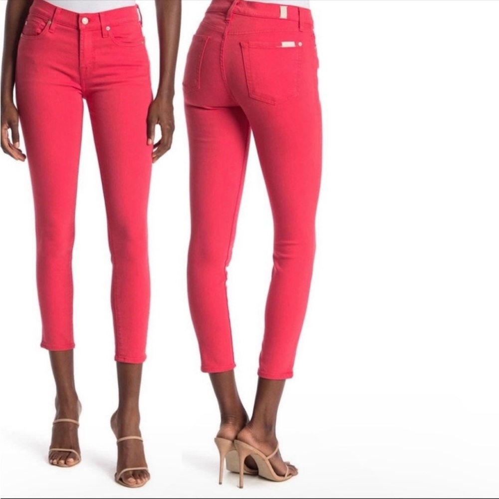 New 7 for All ManKind Gwenevere Ankle Crop Skinny Jean in Ruby Red Size 23 00